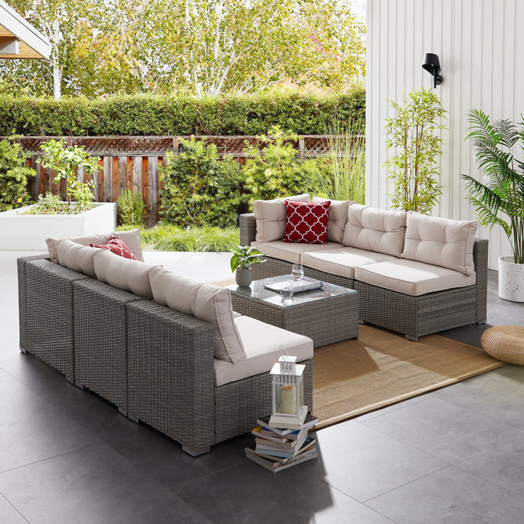 Latitude Run® Wicker/Rattan 6 Person Seating Group with Cushions